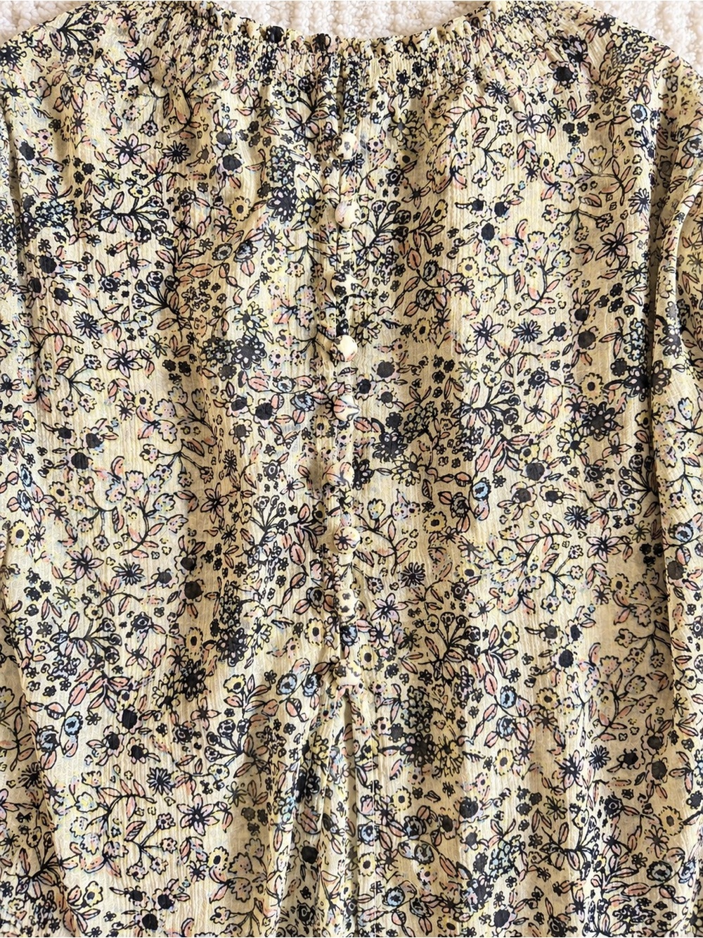Free People Lela Floral Smocked Blouse XS | Yellow Boho Button Front - Picture 2 of 3